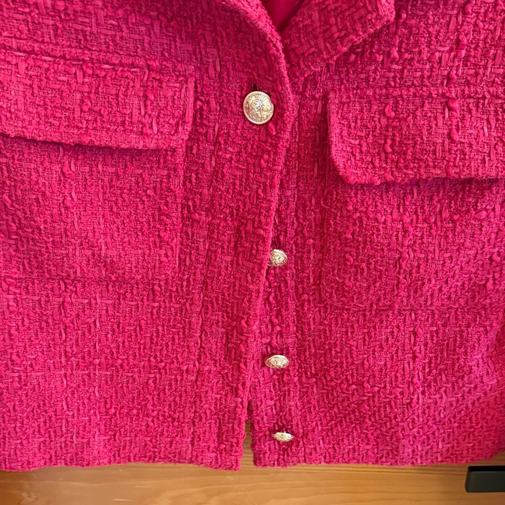 Rachel Zoe Women's Vibrant Red Pink Tweed Blazer - Picture 3 of 6